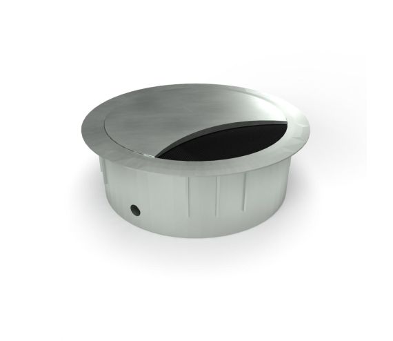 EXIT R KABELDOORVOER ROND MET STOFBESCHERMINGSBORSTEL DIAMETER 60 MM HOOGTE 21 MM, RVS LOOK