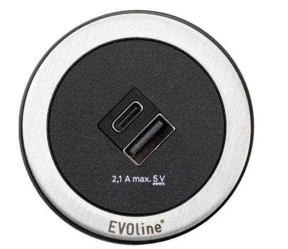 EVOLINEOne met dubbele USB oplader USB A + C 5V/2,1A 3M kabel zwart/zwart met rvs ring