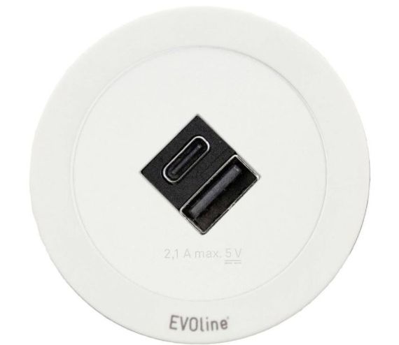 EVOLINEOne met dubbele USB oplader USB A + C 5V/2,1A 3M kabel wit/wit