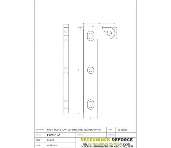 PIVOT ONDERDEEL INOX GEBORSTELD L-PROFIEL L150MM  DUBBELE CHAFREIN