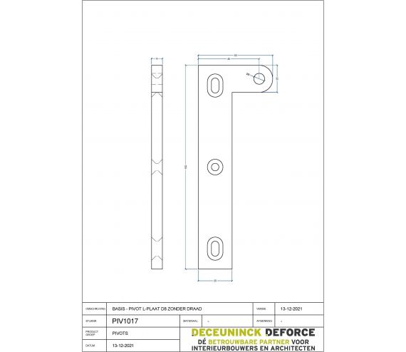 PIVOT ONDERDEEL INOX GEBORSTELD L-PROFIEL L150MM  DUBBELE CHAFREIN