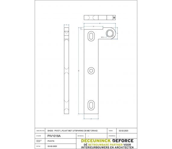 PIVOT ONDERDEEL INOX GEBORSTELD L-PROFIEL L150MM MET DRAAD DUBBELE CHAFREIN  VOORZIEN VAN INBUS M6