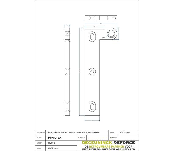 PIVOT DEUR ONDERDEEL L MET DRAAD MET INKEPING MESSING POEDERLAK ZWART RAL 9005 MAT