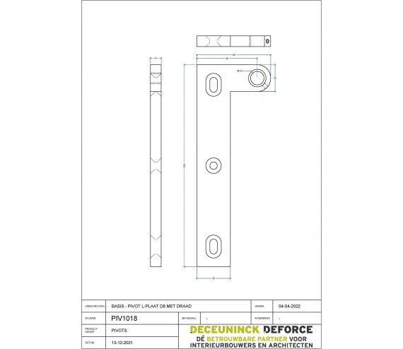 PIVOT ONDERDEEL INOX GEBORSTELD L-PROFIEL L150MM MET DRAAD DUBBELE CHAFREIN  VOORZIEN VAN INBUS M6