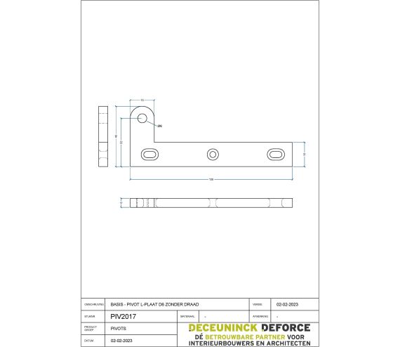 PIVOT ONDERDEEL INOX L-PROFIEL L108MM  DUBBELE CHAFREIN