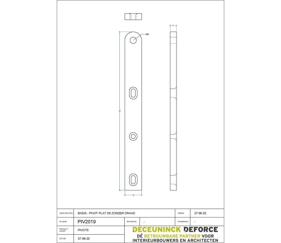 PIVOT ONDERDEEL INOX PROFIEL I-150MM ENKELE CHAFREIN