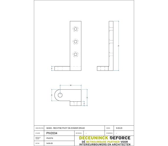 PIVOT RECHTS ONDERDEEL INOX GEBORSTELD L-BLOKPROFIEL L70MM