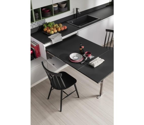 T-ABLE XL - SYSTEEM VOOR UITSCHUIFBARE TAFEL MET INKLAPBARE POTEN B900 D1320 - INBOUWDIEPTE 520 - IN