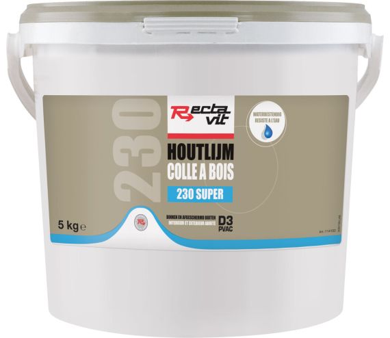 RECTAVIT 230 SUPER WATERBESTENDIGE WITTE HOUTLIJM D3. 5KG, DROOGT TRANSPARANT OP