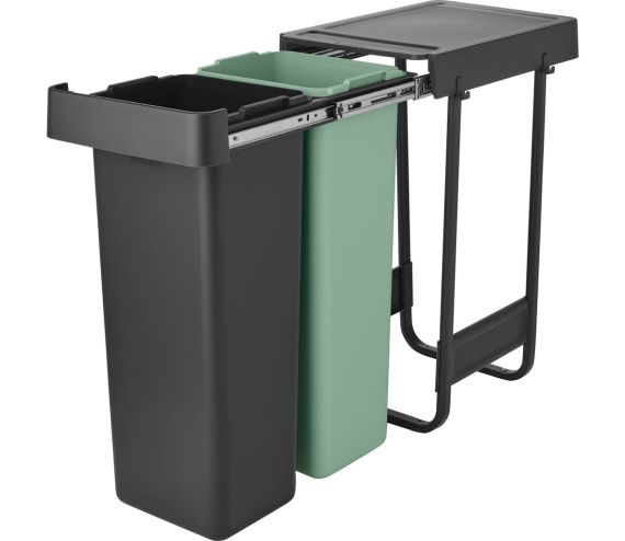 BRABANTIA Sort & Go inbouw afvalemmer 2 x 30 liter kunststof donkergrijs